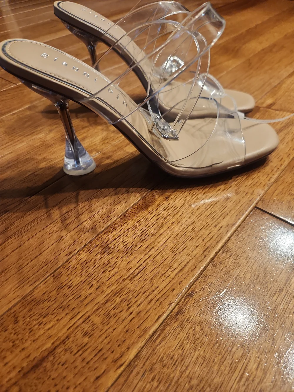 Gianni Bini Clear Strap Nude Sculpted Heel Sandals Women’s Size 8.5